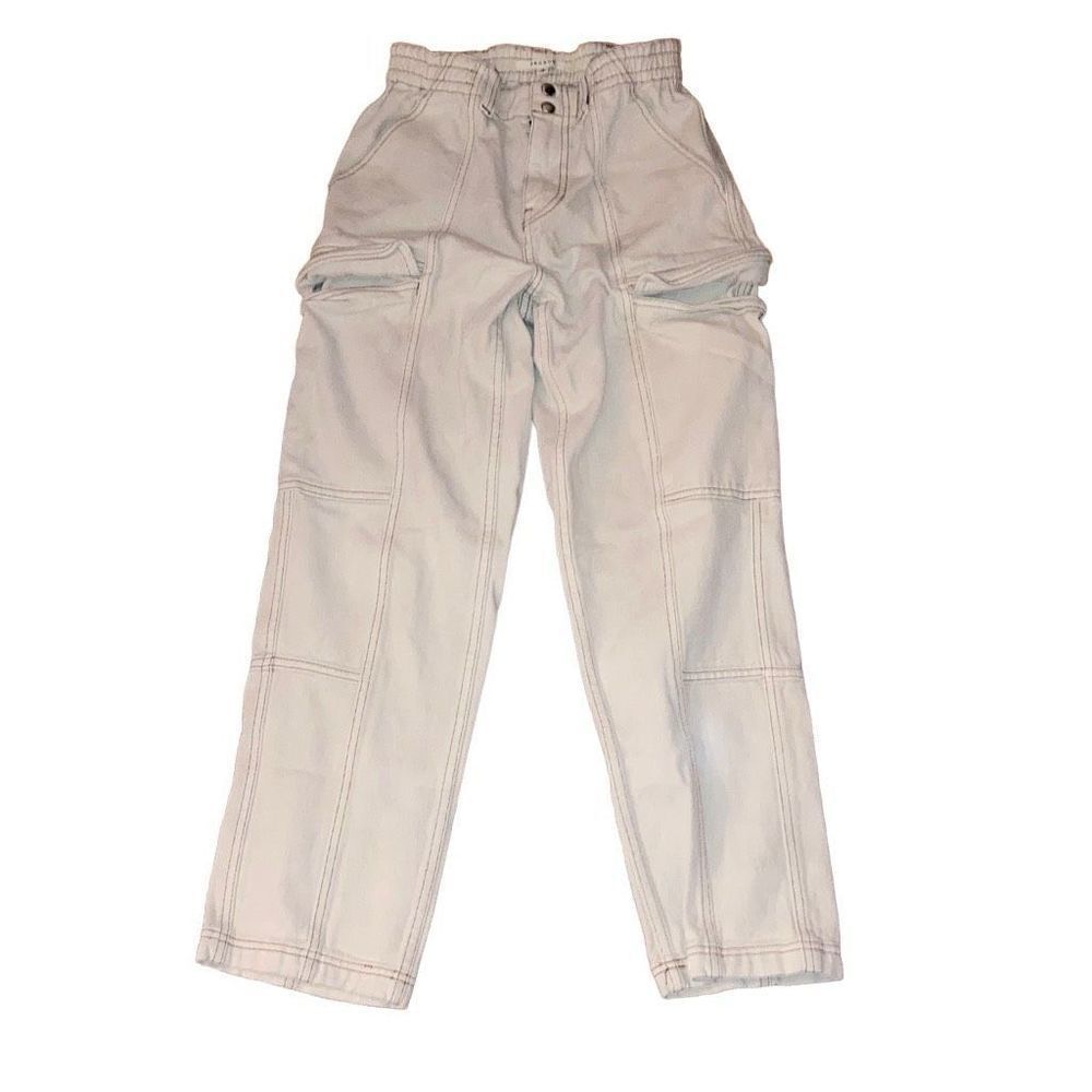 Pacsun Size XS White Cream High Waisted Slim Fit Cargo Pants Seam Detailing - Picture 4 of 7